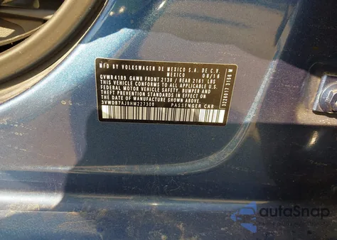 2017 Volkswagen Jetta 1.4T Se z USA, uszkodzony, nr VIN 3VWDB7AJ8HM227308